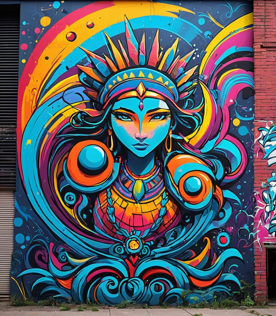 Prompt: genddy tartakovsky's graffiti amazing goddess 
