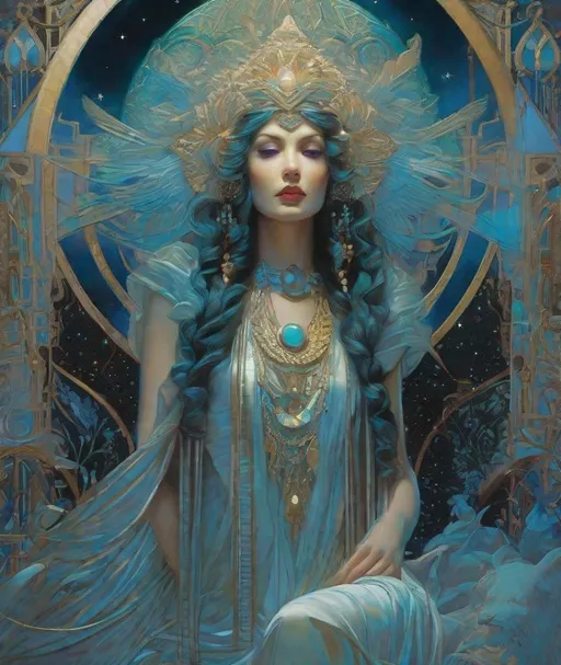 Prompt: Anaglyph, Beautiful moonlight goddess, she is all that, Rie Cramer, Mike Dargas, Howard Chandler Christy, Michael Creese, Thomas Ascott. Extremely detailed, intricate, beautiful, high definition