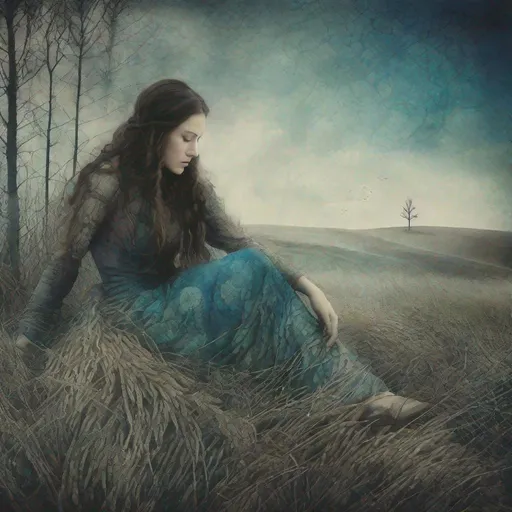 Prompt: This lonely beautiful lady, She remains an intricate tapestry of unanswered questions and tantalizing mysteries art by Daria Endresen, Thomas Dodd, Lin Fengmian, Elger Esser, Rimel Neffati. 3d, watercolors and ink, beautiful, fantastic view, extremely detailed, intricate, best quality, highest definition