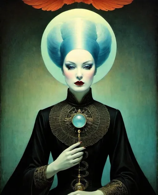 Prompt: Bad things happen when you say her name, her evil spirit is powerful, Don't be deceived by her pretty face, Blacklight paint art style by catrin welz-stein, Stan Brakhage, Michael hussar, tom bagshaw, Yoshitaka Amano
