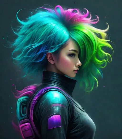 Prompt: colored chalk graffiti hairstyle extreme, full length portrait, futuristic and fantastic and extreme detail 