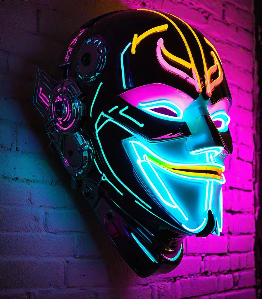 Prompt: graffiti, soft glow, phantom mask, neon 