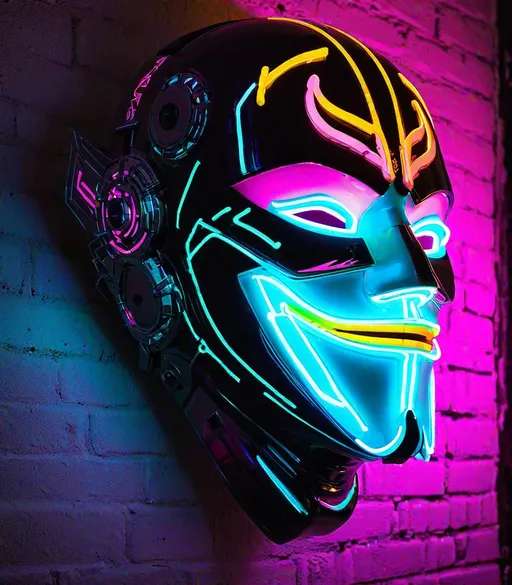 Prompt: graffiti, soft glow, phantom mask, neon 