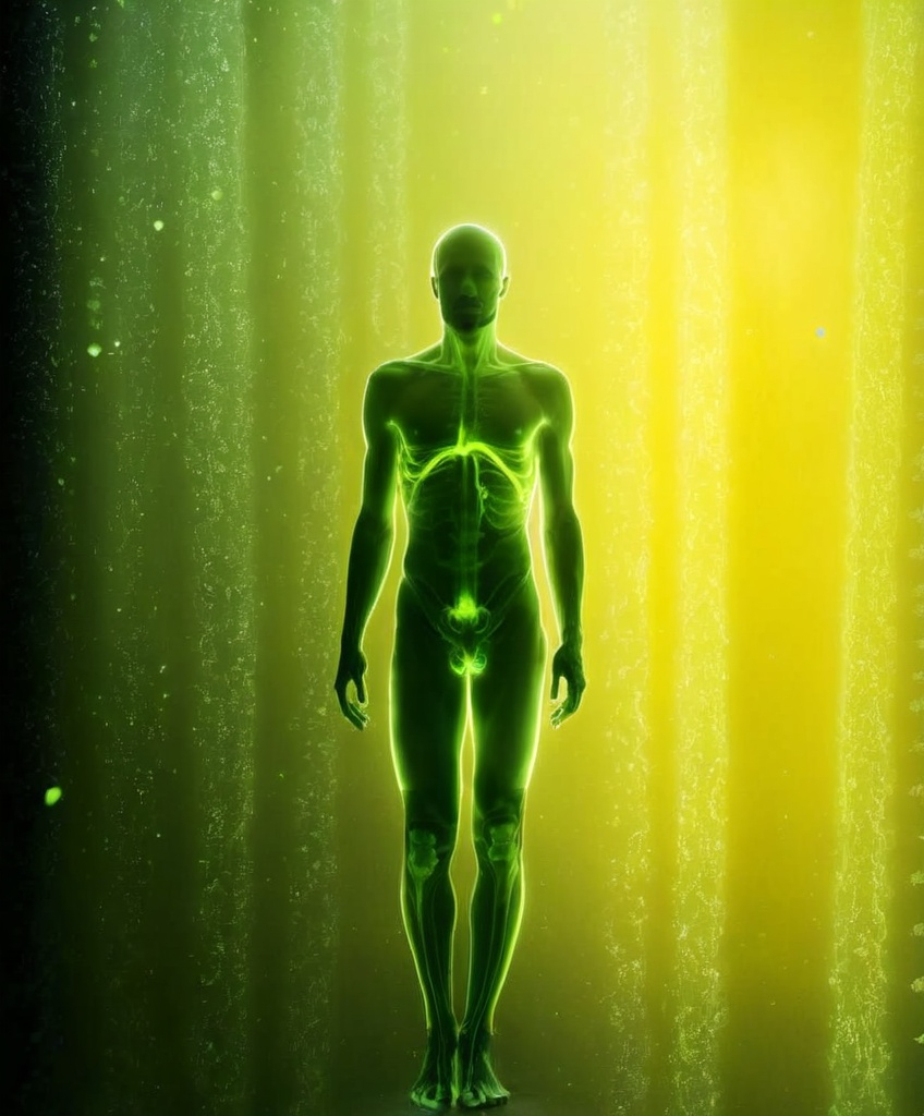 Prompt: yellow ethereal mist:: traces of phosphorescent human anatomy 