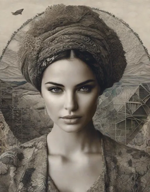 Prompt: This lonely beautiful lady, She remains an intricate tapestry of unanswered questions and tantalizing mysteries art by Daria Endresen, Lalla Essaydi, Fernand Fonssagrives, Elger Esser, Rimel Neffati. Earth tone pallet colors, 3d, watercolors and ink, beautiful, fantastic view, extremely detailed, intricate, best quality, highest definition