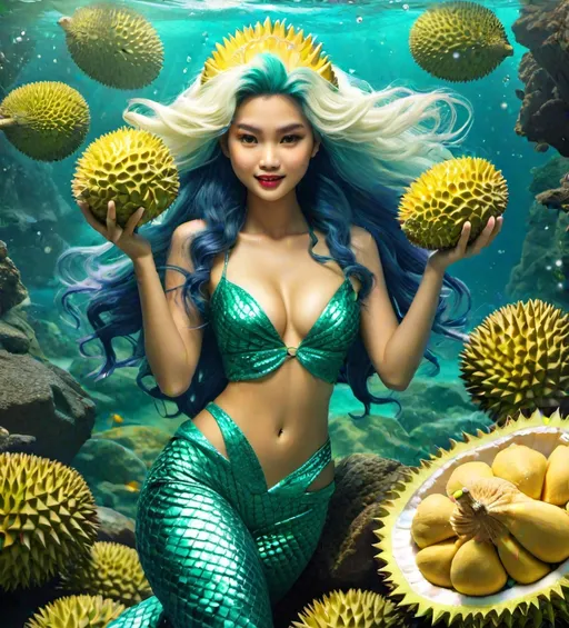 Prompt: durian calypso mermaid 