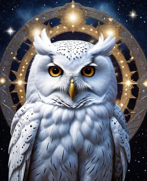 Prompt: mesmerizing white owl searching for bifrost, by Pierre et Gilles, minimal figures, starry skies
