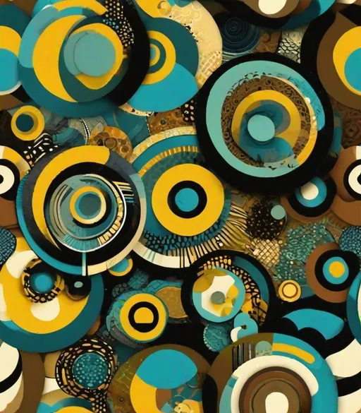 Prompt: color pattern circles shaped head vector, in the style of fanciful visionary, illusionary composition, multicultural, sculpted multi-dimensional graffiti collage, blue brown bronze yellow muted green black 