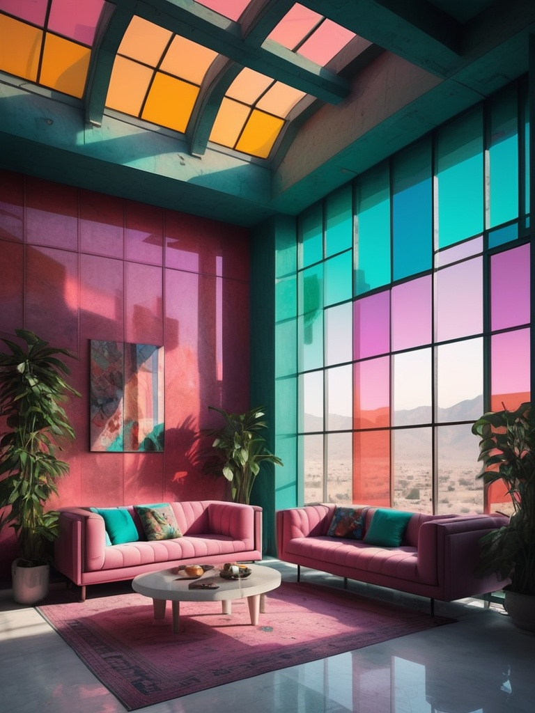 Prompt: Arabicpunk colorful translucent brutalist liminal space 