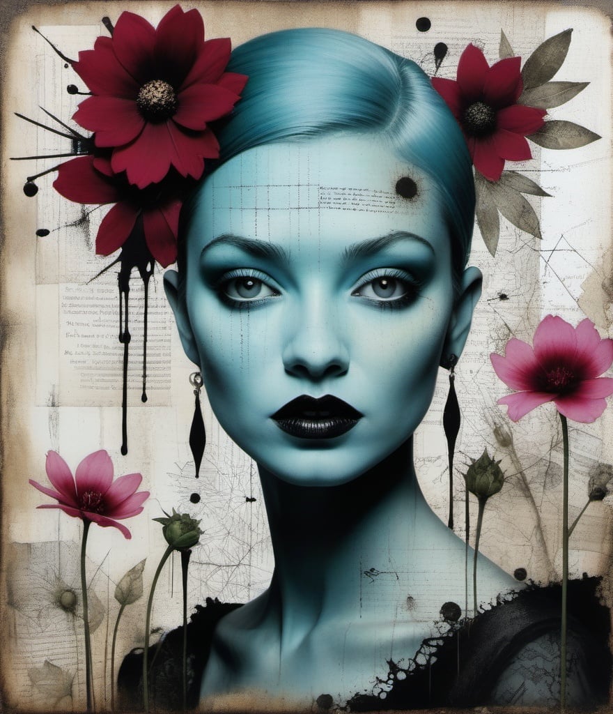 Prompt: She uses beauty as a defense in a decaying world, see the primitive wallflower, don't be cruel, it's poisoning your heart, Tim Holtz, Lucienne Day, Afarin Sajedi