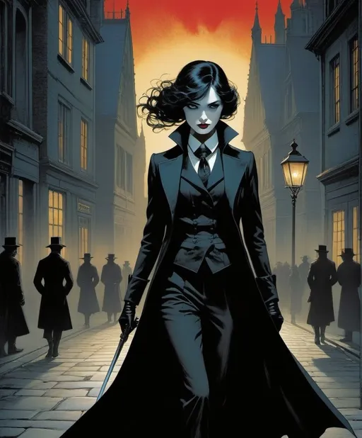 Prompt: Her dark side is winning the fight for her heart and mind, the shadow she cast is getting bigger and scarier, do anybody can see her struggling?, style by Agnieszka Lorek, Paul Lung, Tony Moore, Thomas Saliot, Declan Shalvey, Theophile Steinlen