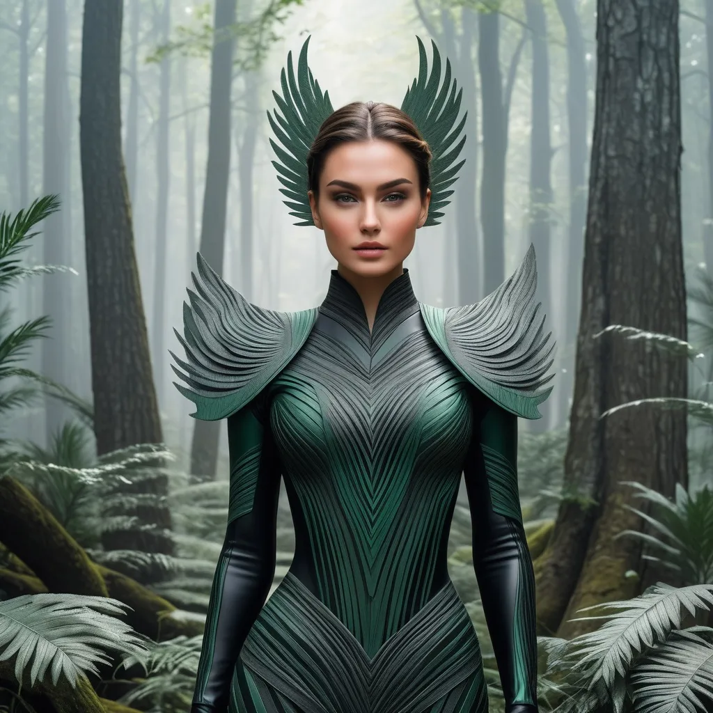 Prompt: carboniferous forest beautiful woman in the art style of Corrado Vanelli 