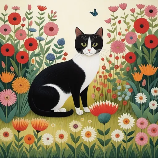 Prompt: Whimsical cats around in a beautiful garden flowers, art by endre penovac, Melissa Launay, Bijou Karman, Amy Earles.