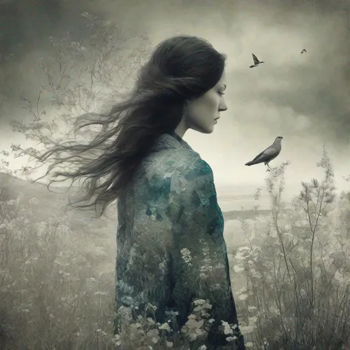 Prompt: This lonely beautiful lady, She remains an intricate tapestry of unanswered questions and tantalizing mysteries art by Daria Endresen, Christoffer Relander, Lin Fengmian, Elger Esser, Rimel Neffati. 3d, watercolors and ink, beautiful, fantastic view, extremely detailed, intricate, best quality, highest definition