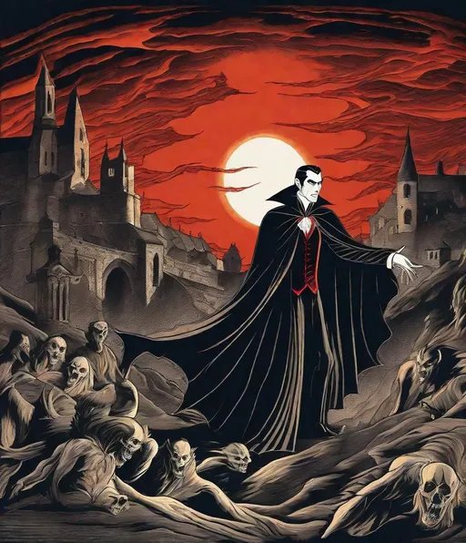 Prompt: Dracula's symphonic demons burning in the sun as he watches in the shadows, gripping image, poetic image, inspiring, style modern
