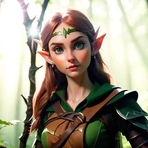 Prompt: Elf ranger in a mystical forest around sunlight