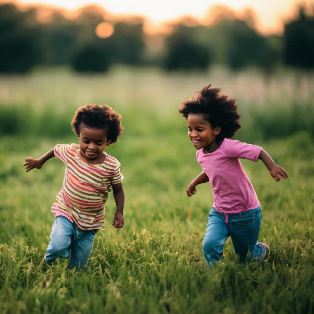 Prompt: Kids playing in the field