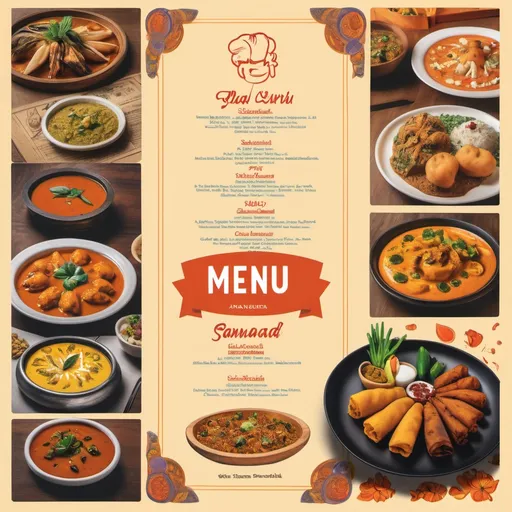 Prompt: a menu for a restaurant with a variety of food items on it and a menu for a restaurant on the side, Ella Guru, samikshavad, promotional image, poster art