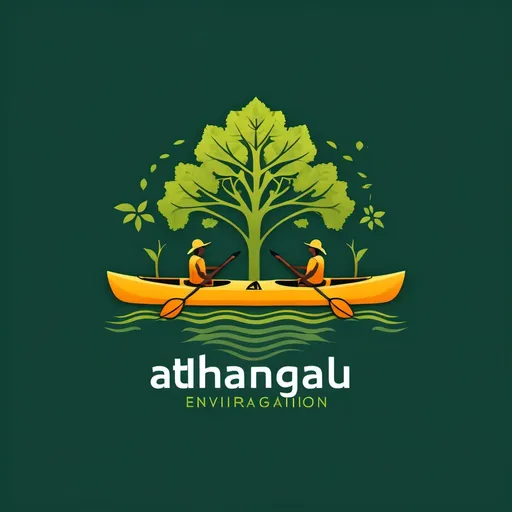 Prompt: Create a modern logo for aththanagalu oya environment organisation. use oya, sri lankan native trees, one skyscraper, a kayak. 