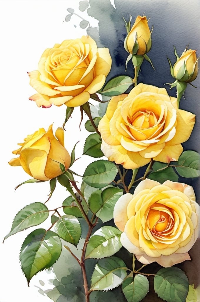 Prompt: watercolor, yellow rose bush