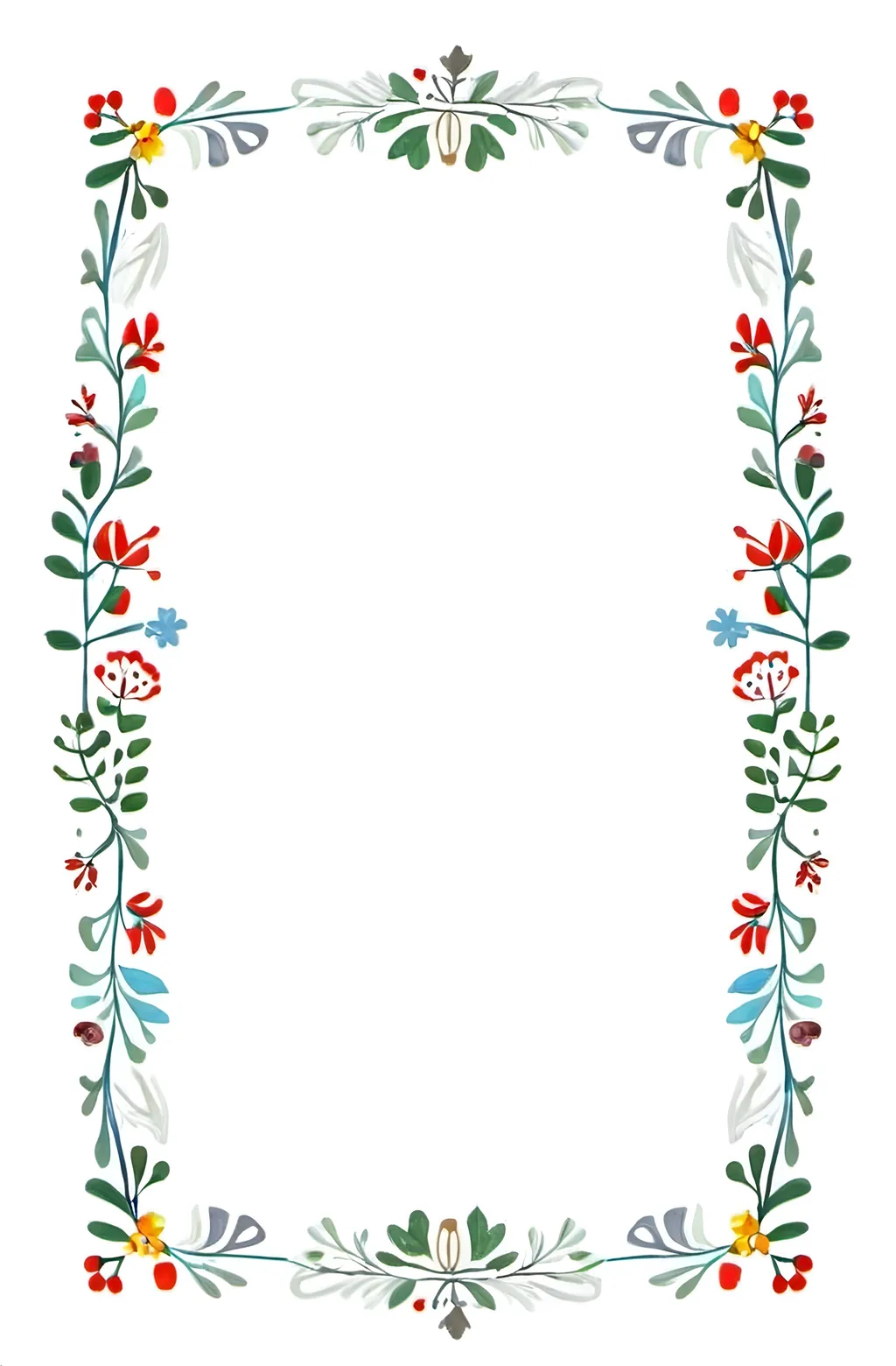 Prompt: a rectangular Nordic art style frame with a white background, Mary Reed, folk art, Scandinavian themed, handdrawn, white background.