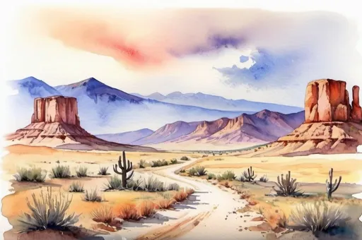 Prompt: watercolor landscape, wild west