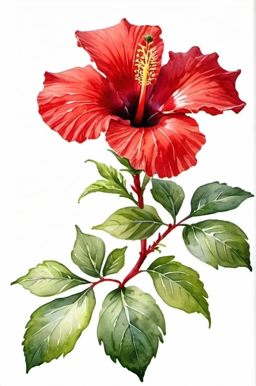 Prompt: watercolor, red hibiscus flower, white background