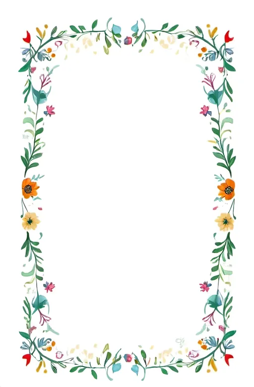 Prompt: a rectangular floral frame with a white background and Nordic art style border around the edges of the frame, Mary Reed, folk art, Scandinavian themed, handdrawn, white background.