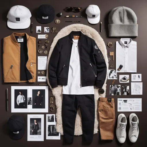 Prompt: a vision board for founding a successful street fashion clothing brand for men