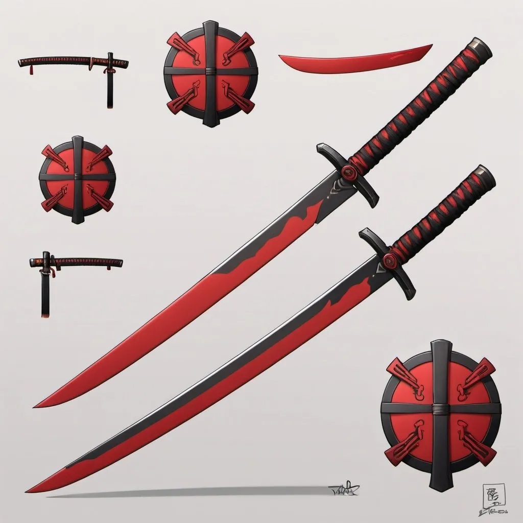 Prompt: cartoony red black katana concept art