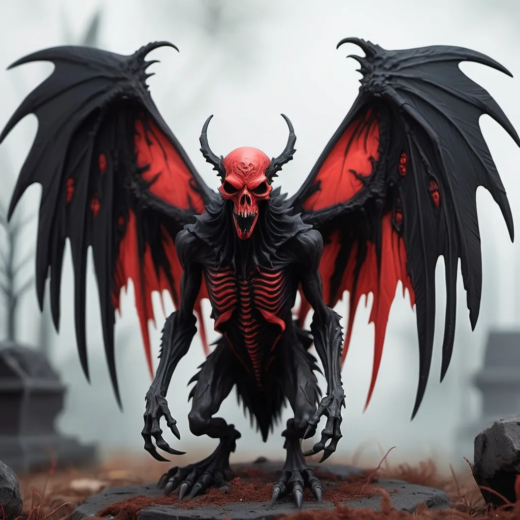 Prompt: A red and black necromancy creature that has crazy looking black wings