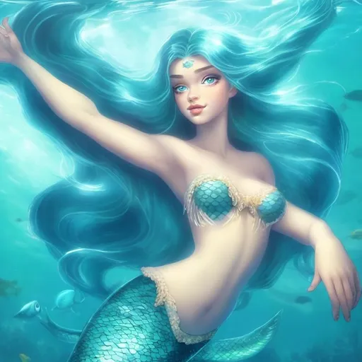 Prompt: A merwoman with long white hair 
