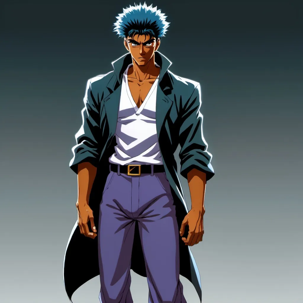 Prompt: spirit detective like yu yu hakusho, black man, fullbody portrait 