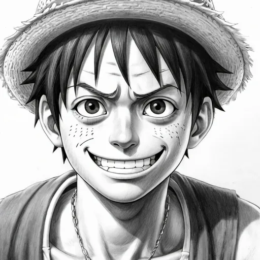 Prompt: pencil drawing of luffy from one piece
