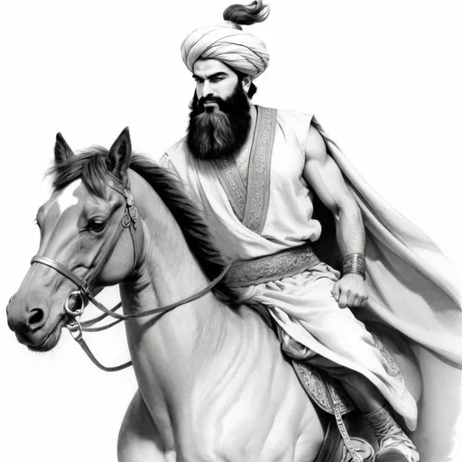 Prompt: pencil sketch of a persian champion "Rustam" from Shahname Ferdowsi, white background