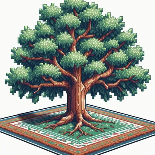 Prompt: (pixels) pixel art, sketch of a tree, detailed carpet design, intricate patterns, pencil drawing style, (white background), vibrant colors, playful atmosphere, whimsical elements, high-contrast lines, simplistic yet elegant composition, ultra-detailed craftsmanship, nostalgic feel, contemporary interpretation, (4K) quality output.