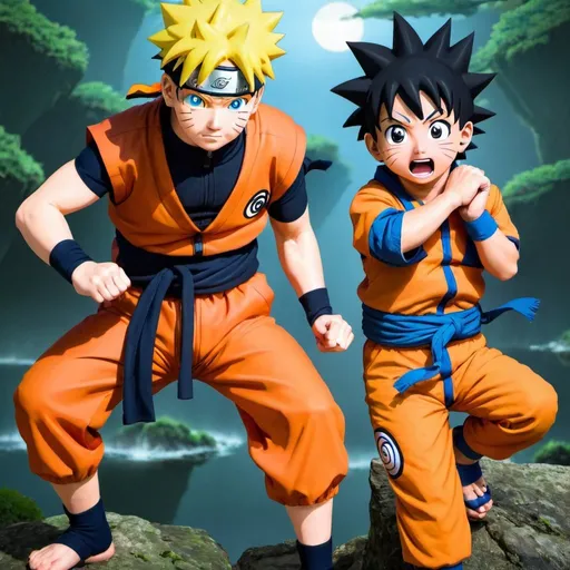 Prompt: Naruto and goku