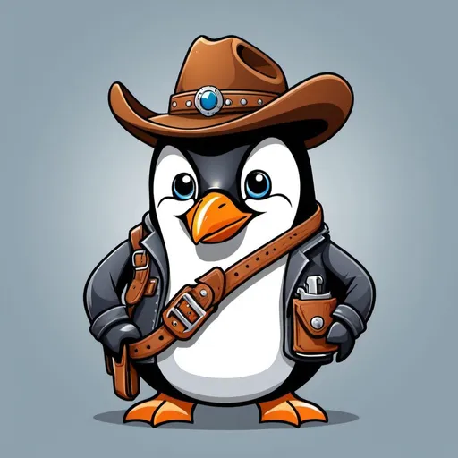 Prompt: Create a logo using the Linux penguin for a friendly cowboy with a holster