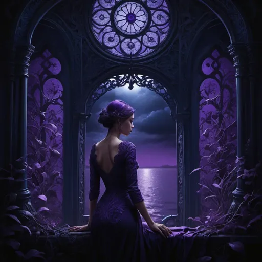 Prompt:  evocative storytelling, digital art, intricate details, deep blues, purples, blacks, dramatic lighting.