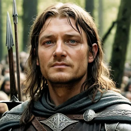 Prompt: My brother, my captain, my king. The last words of Boromir of Gondor, said as he lay dying in the Woods with arrows piercing his chest. His comrade and friend was nearby, Aragorn the ranger, the heir to the throne. He wept as his friend died, saying, “go in peace, son of Gondor.” Sad and tearful goodbye, Tolkien themed, a warriors death. Fantasy, sad, dramatic goodbye. 