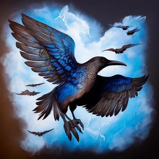 Prompt: fantasy bird flying with wings that are made of shadow
painting