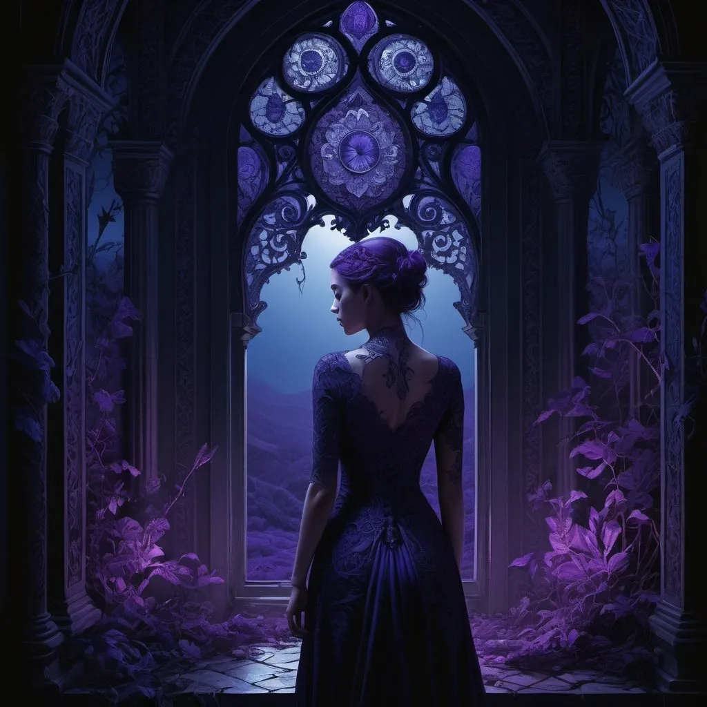 Prompt:  evocative storytelling, digital art, intricate details, deep blues, purples, blacks, dramatic lighting.