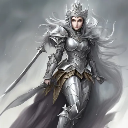 Prompt: fantasy queen wearing modest armor, riding upon a dapple grey