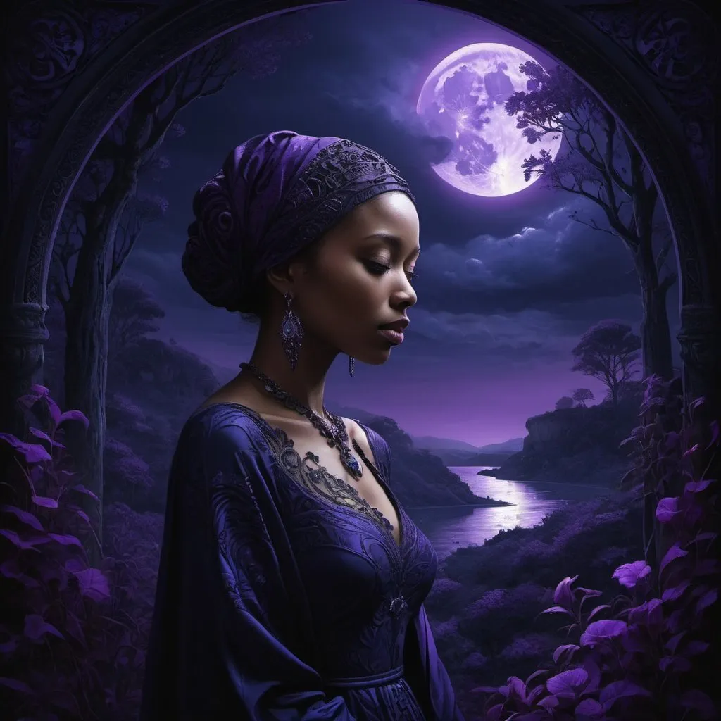 Prompt:  evocative storytelling, digital art, intricate details, deep blues, purples, blacks, dramatic lighting.