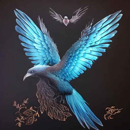 Prompt: fantasy bird flying with wings that are made of shadow
painting