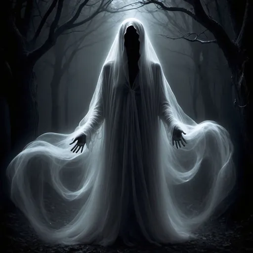 Prompt: Ethereal spectre in a haunting melody, ghostly figure, mysterious aura, dark and enigmatic, spectral whispers, ethereal essence, ghostly apparition, spectral mist, hidden secrets, haunting presence, cryptic shadows, enigmatic entity, spectral glow, ghostly figure in the dark, surreal atmosphere, spiritual resonance, enigmatic lyrics, haunting song inspiration, deep emotions, digital art, dark and moody color palette, dramatic lighting, mysterious and ghostly vibe. 