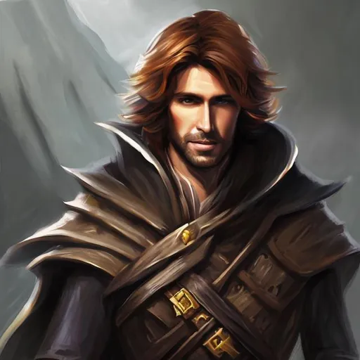 Prompt: fantasy handsome rogue light hair cape painting