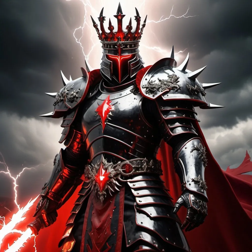 Prompt: elden lord holding red lightnings, full black armor, silver crown