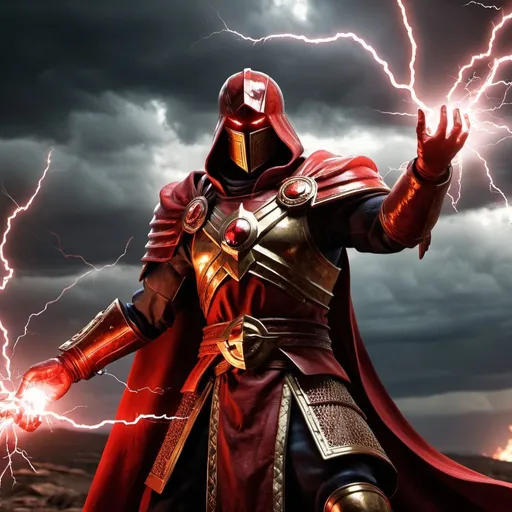 Prompt: elden lord holding red lightnings