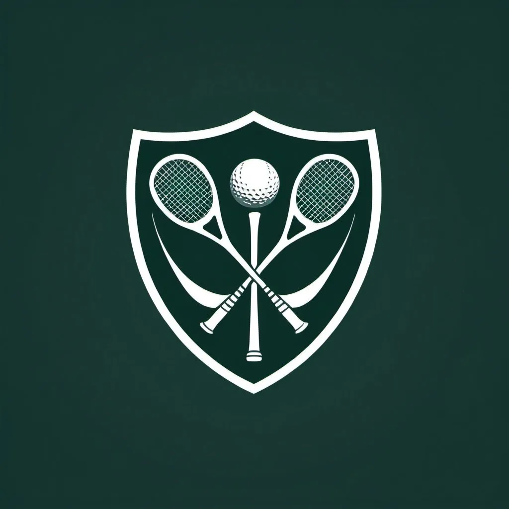 Prompt: Please create a simple one-color icon logo similar would be used at the center of a crest or coat of arms.  The icon should be a simple overlapping image of one golf club and one tennis racket

The image should be a solid color over a clear background
